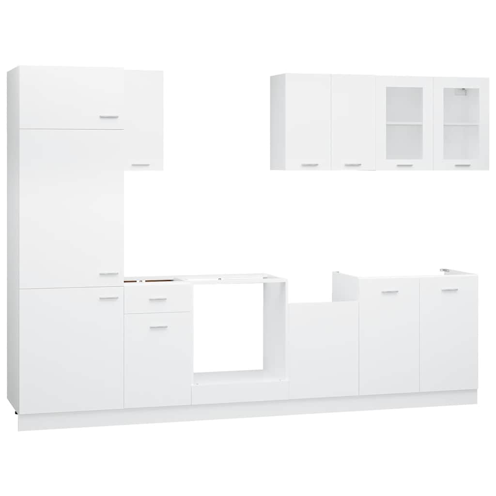 Conjunto de armarios de cocina de 8 piezas "Lyon" de madera de ingeniería blanca