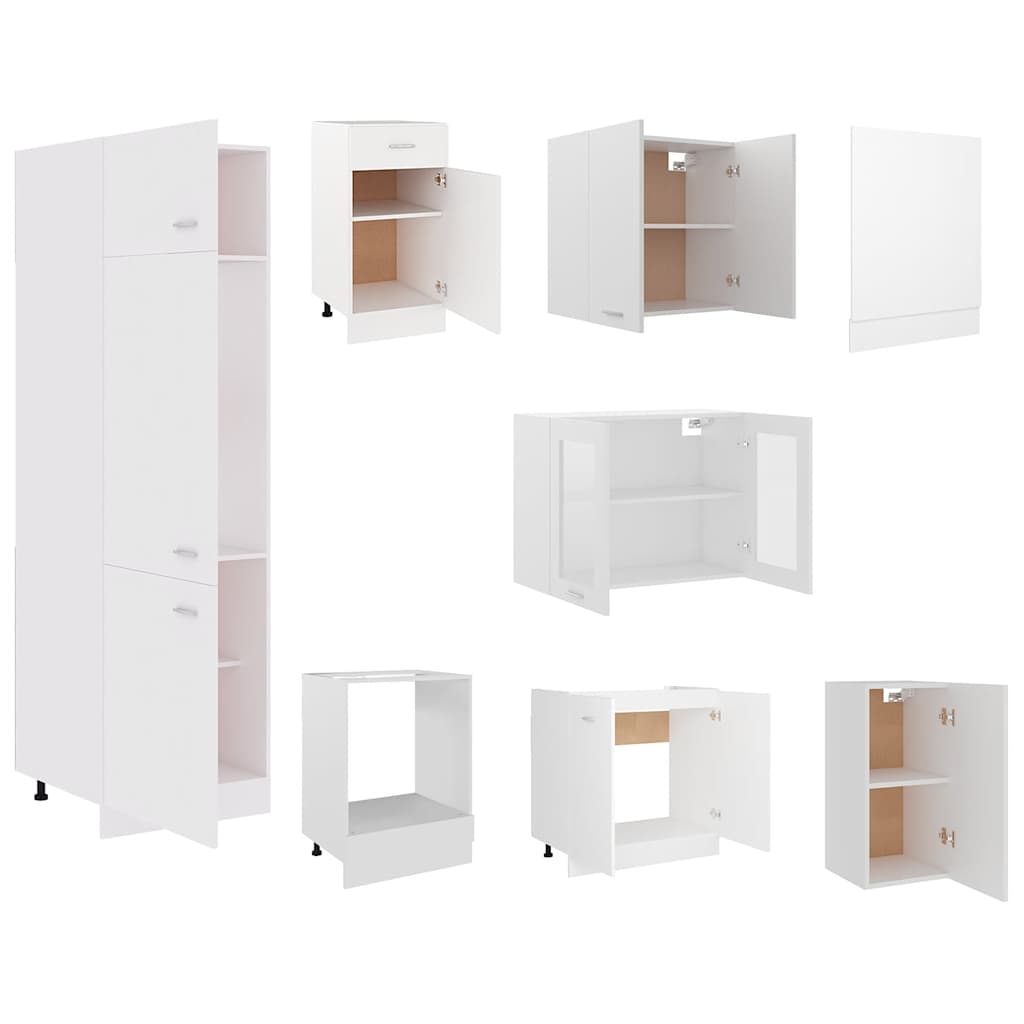 Conjunto de armarios de cocina de 8 piezas "Lyon" de madera de ingeniería blanca