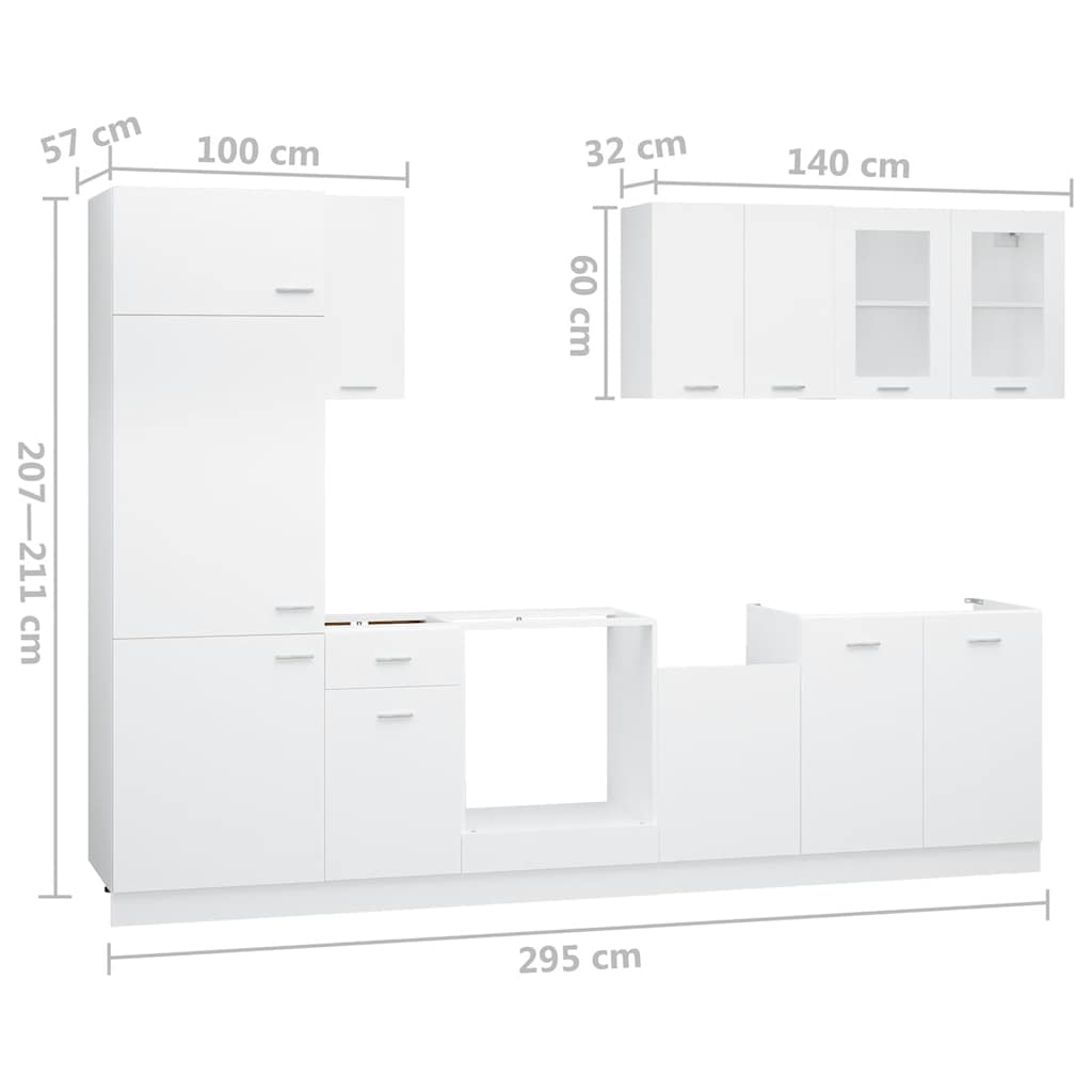 Conjunto de armarios de cocina de 8 piezas "Lyon" de madera de ingeniería blanca
