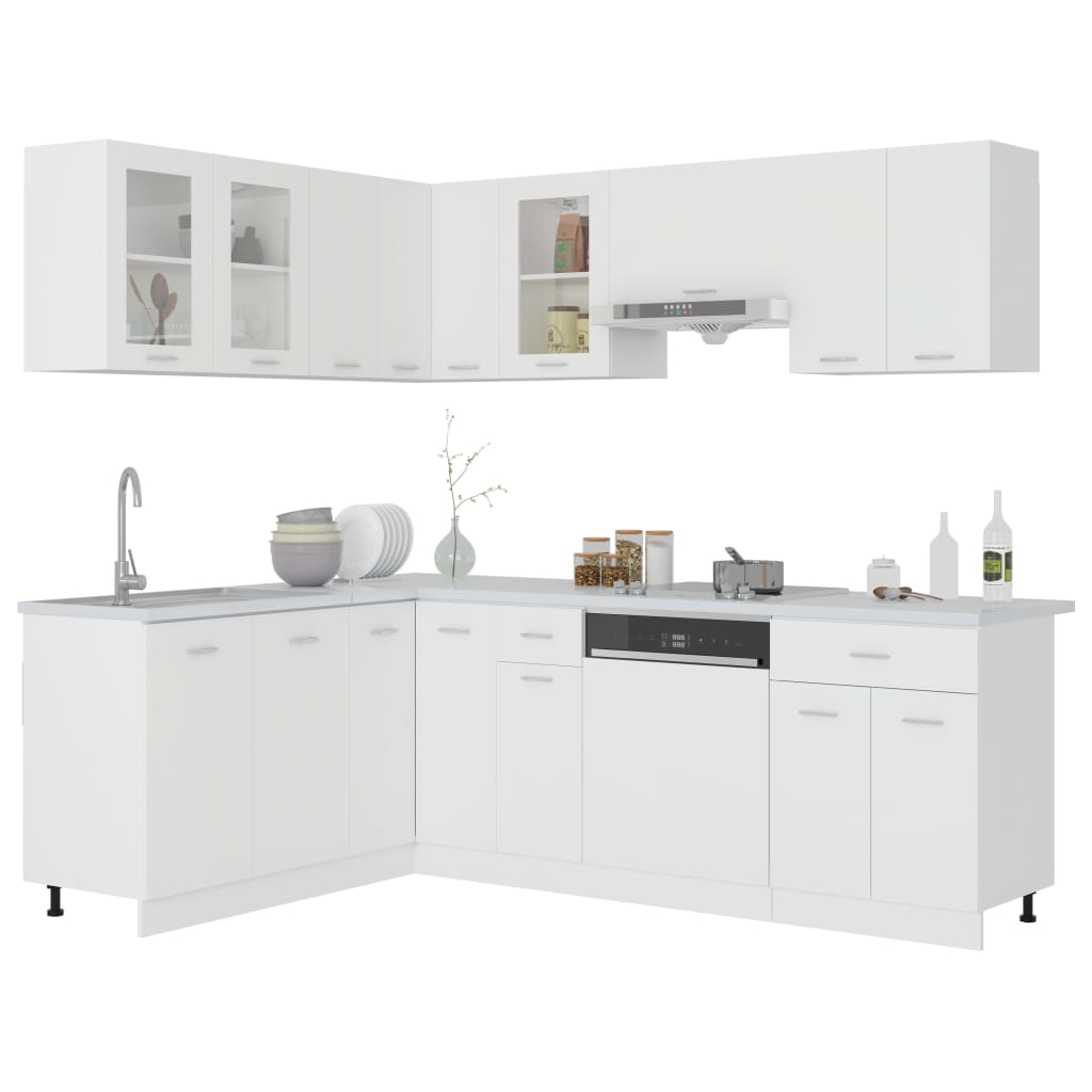 Conjunto de armarios de cocina "Lyon" de 11 piezas de madera de ingeniería blanca