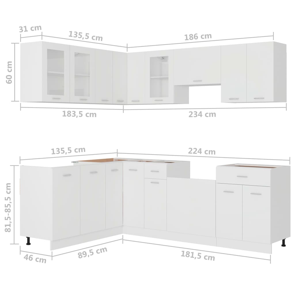 Conjunto de armarios de cocina "Lyon" de 11 piezas de madera de ingeniería blanca