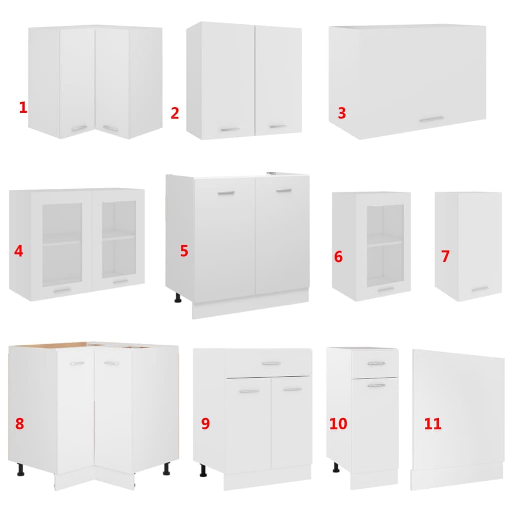 Conjunto de armarios de cocina "Lyon" de 11 piezas de madera de ingeniería blanca
