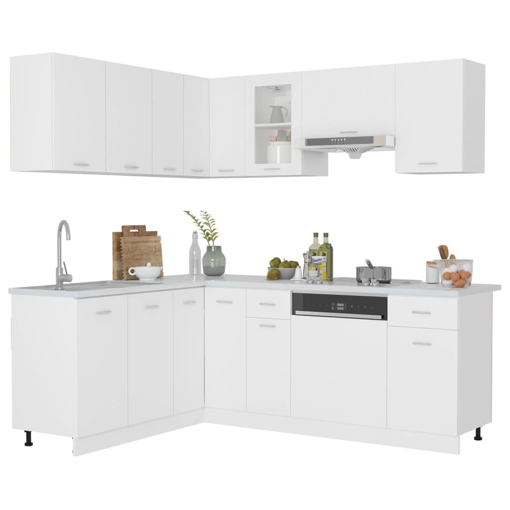 Conjunto de armarios de cocina "Lyon" de 11 piezas de madera de ingeniería blanca