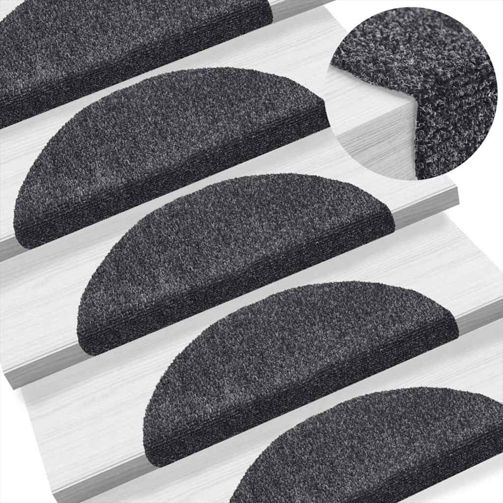 Felpudos autoadhesivos para escaleras, 5 unidades, gris oscuro, semicirculares, 56 x 17 x 3 cm