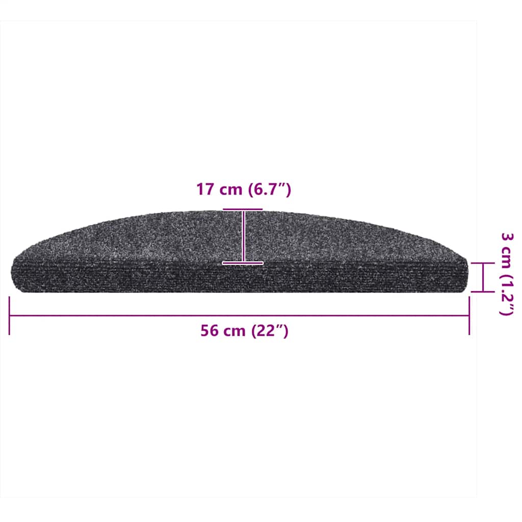 Felpudos autoadhesivos para escaleras, 5 unidades, gris oscuro, semicirculares, 56 x 17 x 3 cm