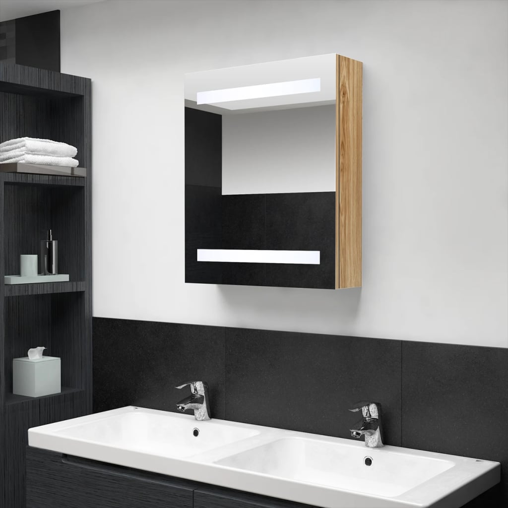 Armario de baño con espejo roble 50x14x60 cm