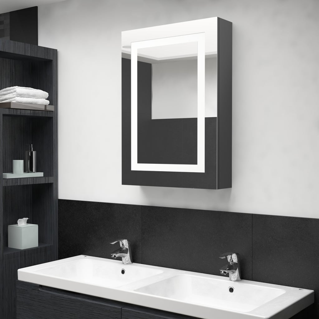 Armario de baño con espejo y LED color roble 80x12x68 cm