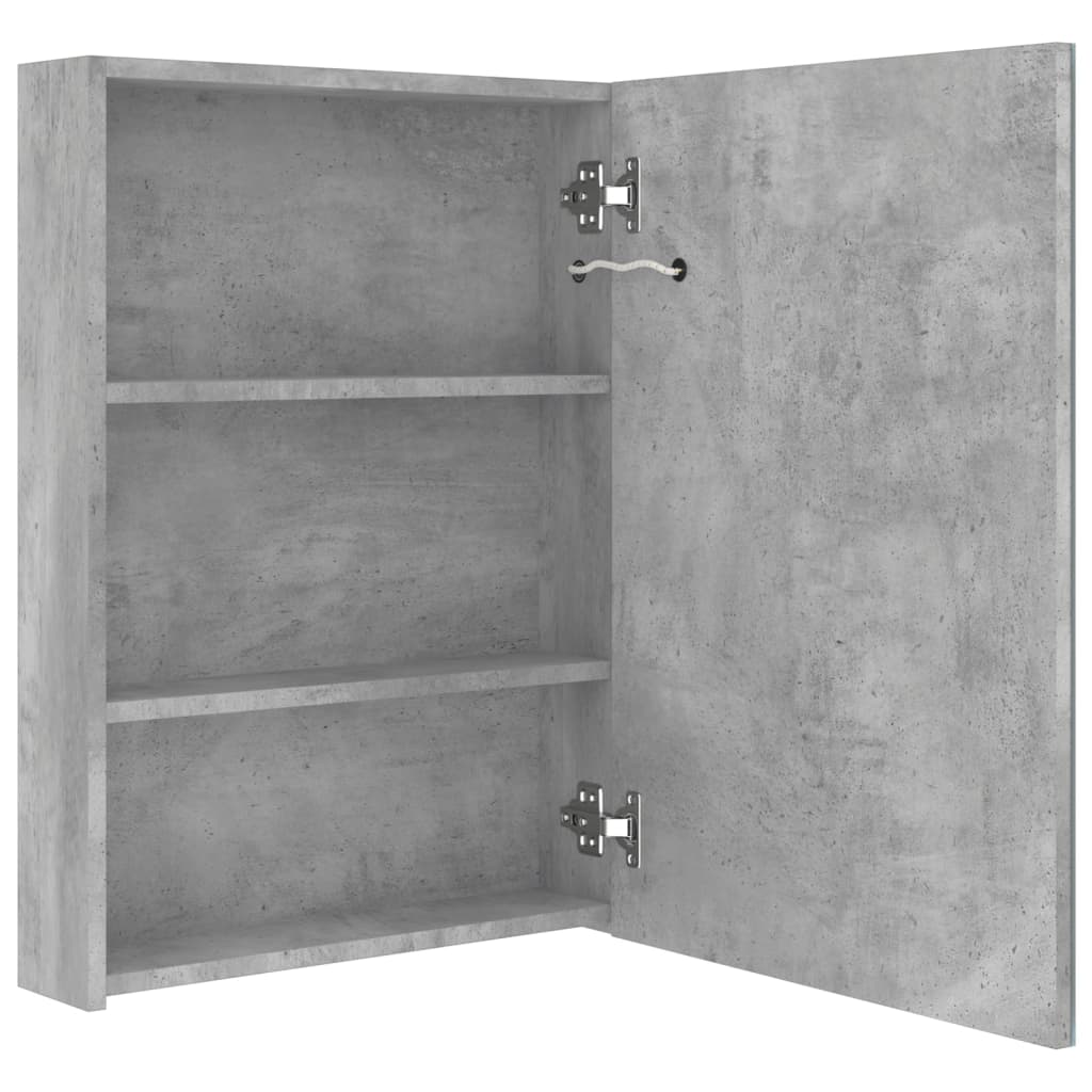 Armario de baño con espejo y LED gris hormigón 50x13x70 cm