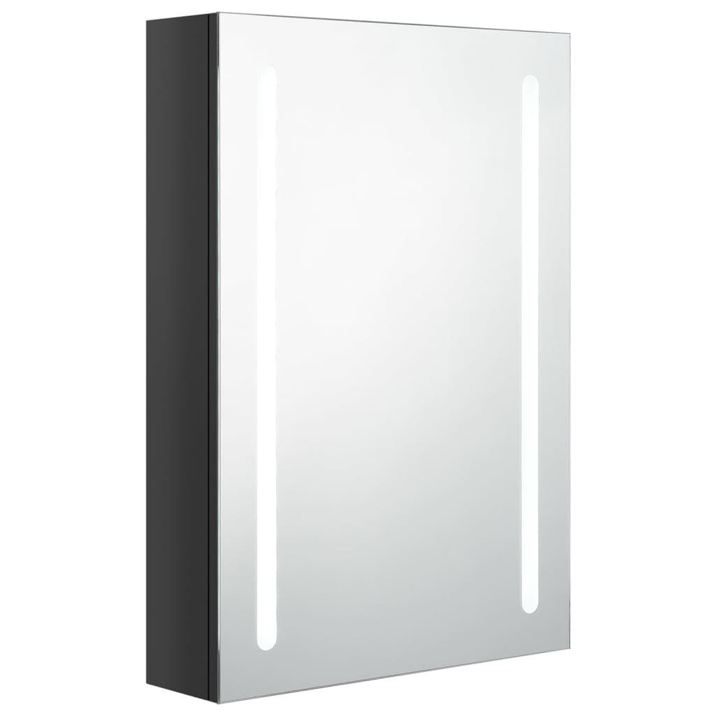 Armario de baño con espejo LED negro brillante 50x13x70 cm