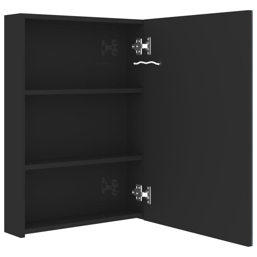 Armario de baño con espejo LED negro brillante 50x13x70 cm
