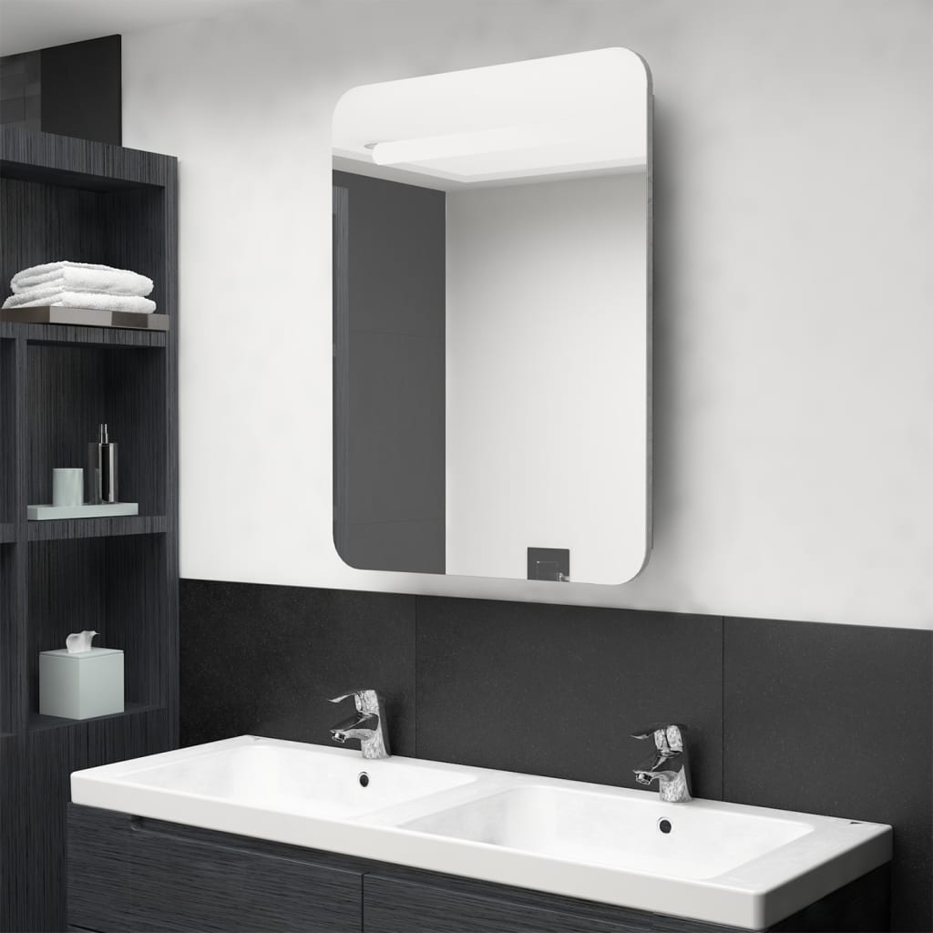 Armario de baño con espejo y LED gris hormigón 50x13x70 cm