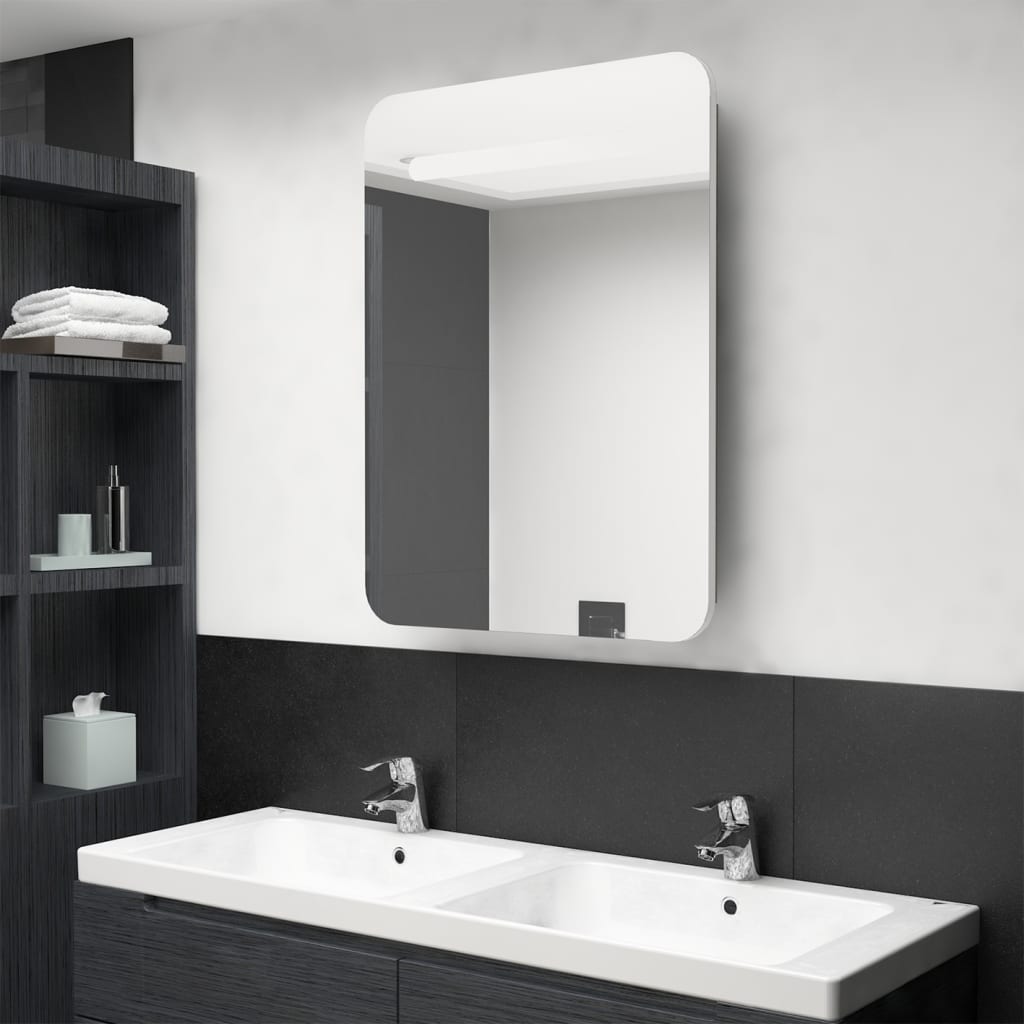 Armario de baño con espejo y LED blanco y roble 50x13x70 cm