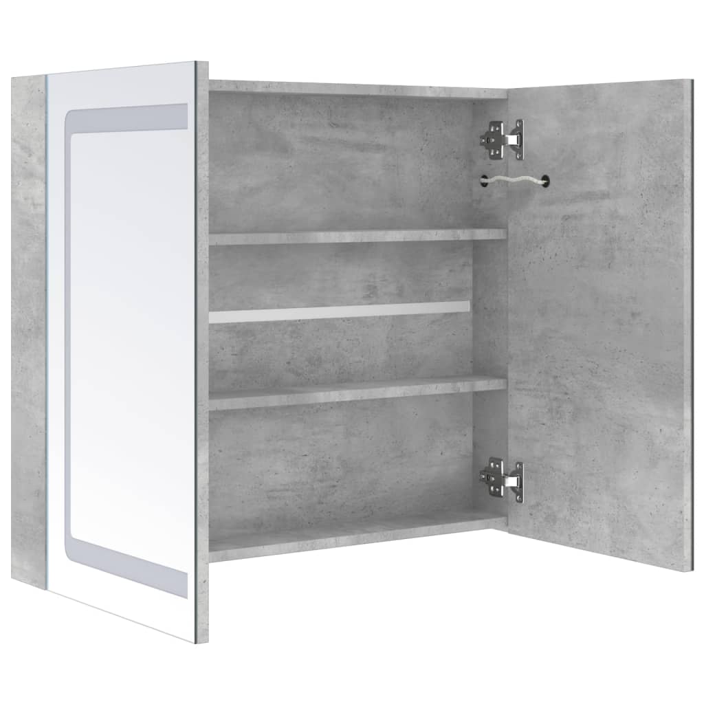 Armario de baño con espejo LED gris hormigón 80x12x68 cm
