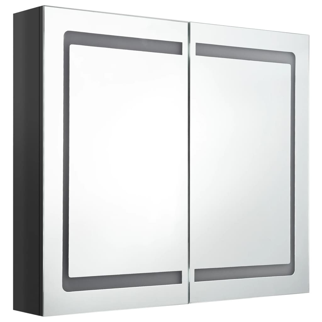 Armario de baño con espejo LED negro brillante 80x12x68 cm