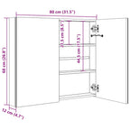 Armario de baño con espejo y LED gris 80x12x68 cm