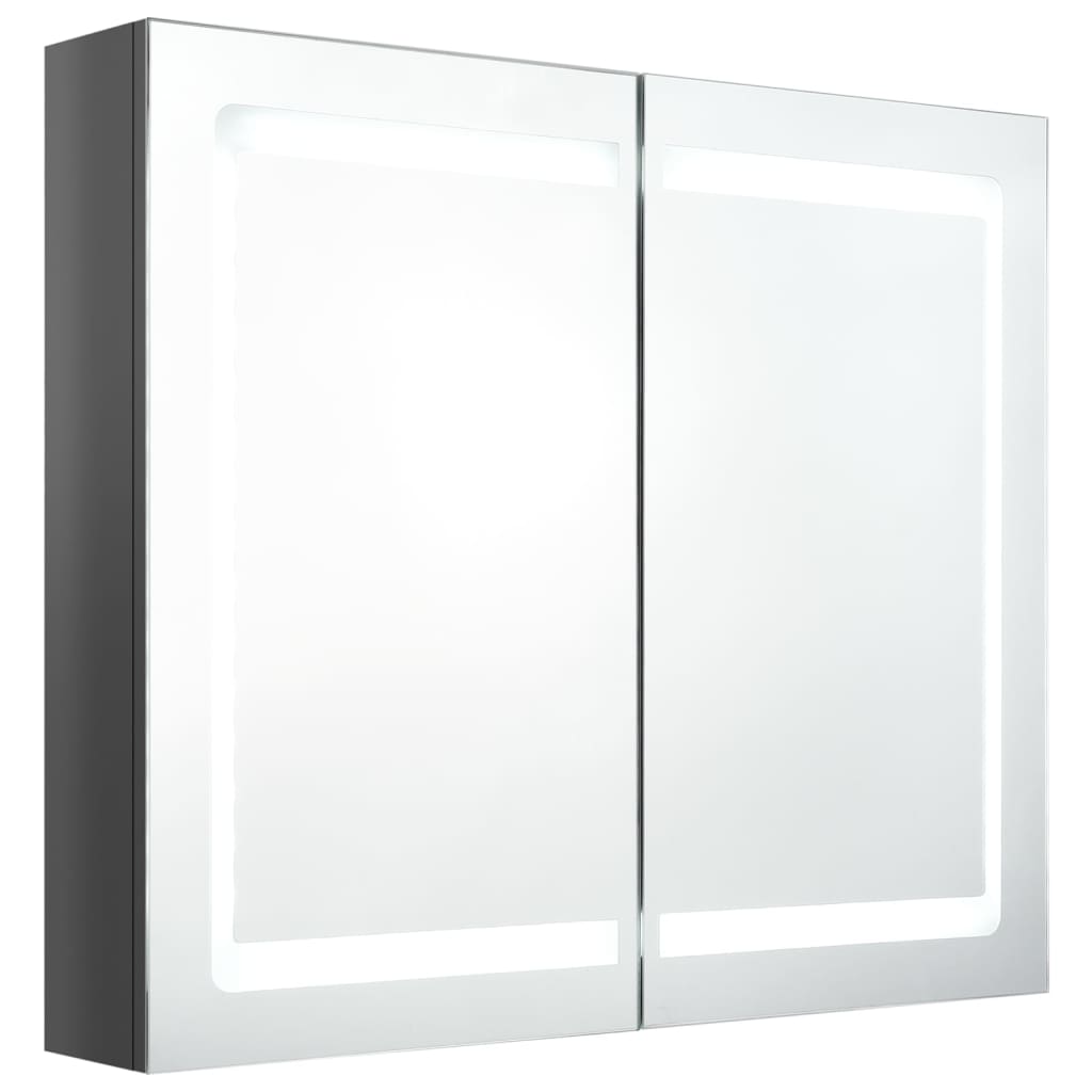 Armario de baño con espejo LED gris brillante 80x12x68 cm