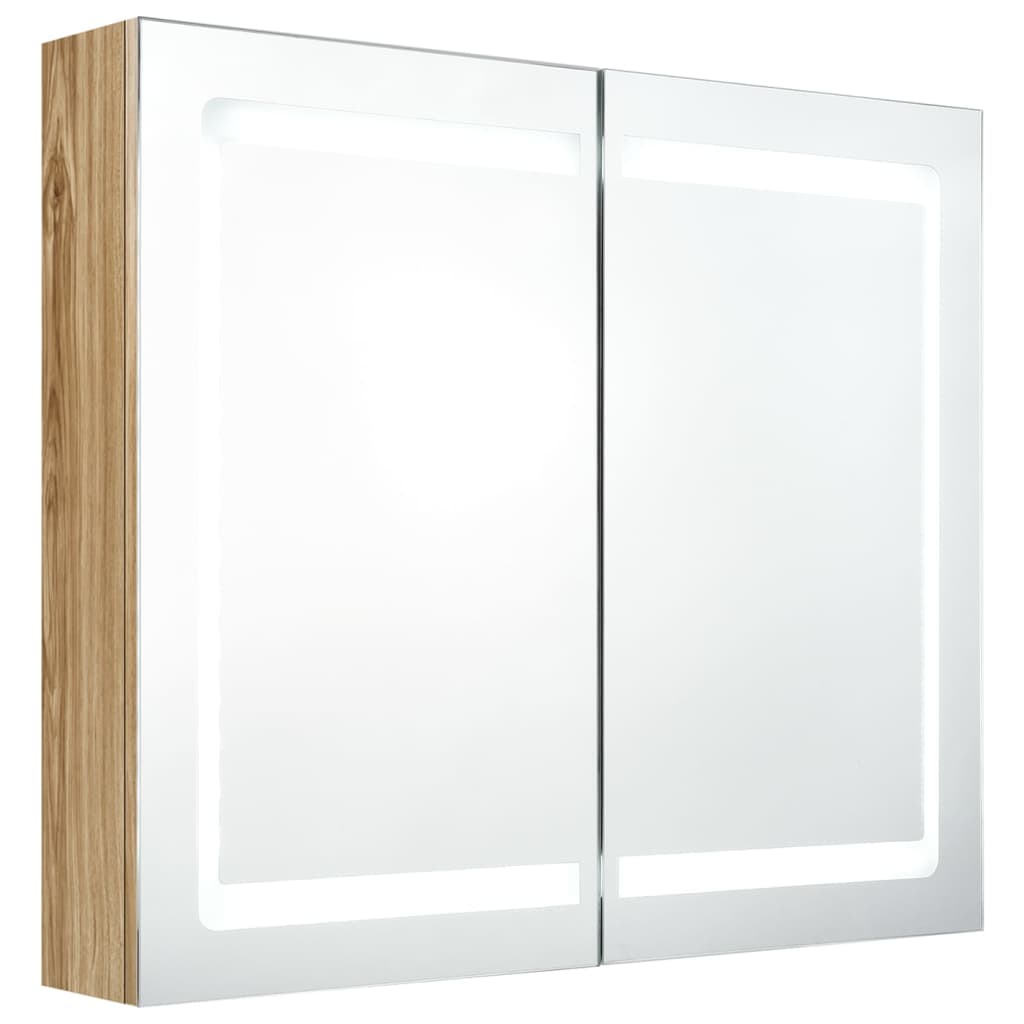 Armario de baño con espejo y LED color roble 80x12x68 cm