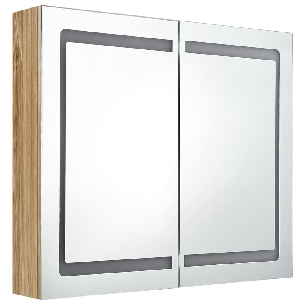 Armario de baño con espejo y LED color roble 80x12x68 cm