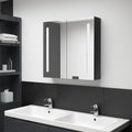 Armario de baño con espejo LED negro brillante 60x11x80 cm