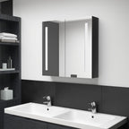 Armario de baño con espejo LED negro brillante 60x11x80 cm