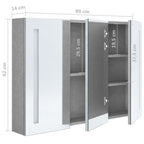 Armario de baño con espejo LED gris hormigón 89x14x62 cm