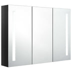Armario de baño con espejo LED negro brillante 89x14x62 cm