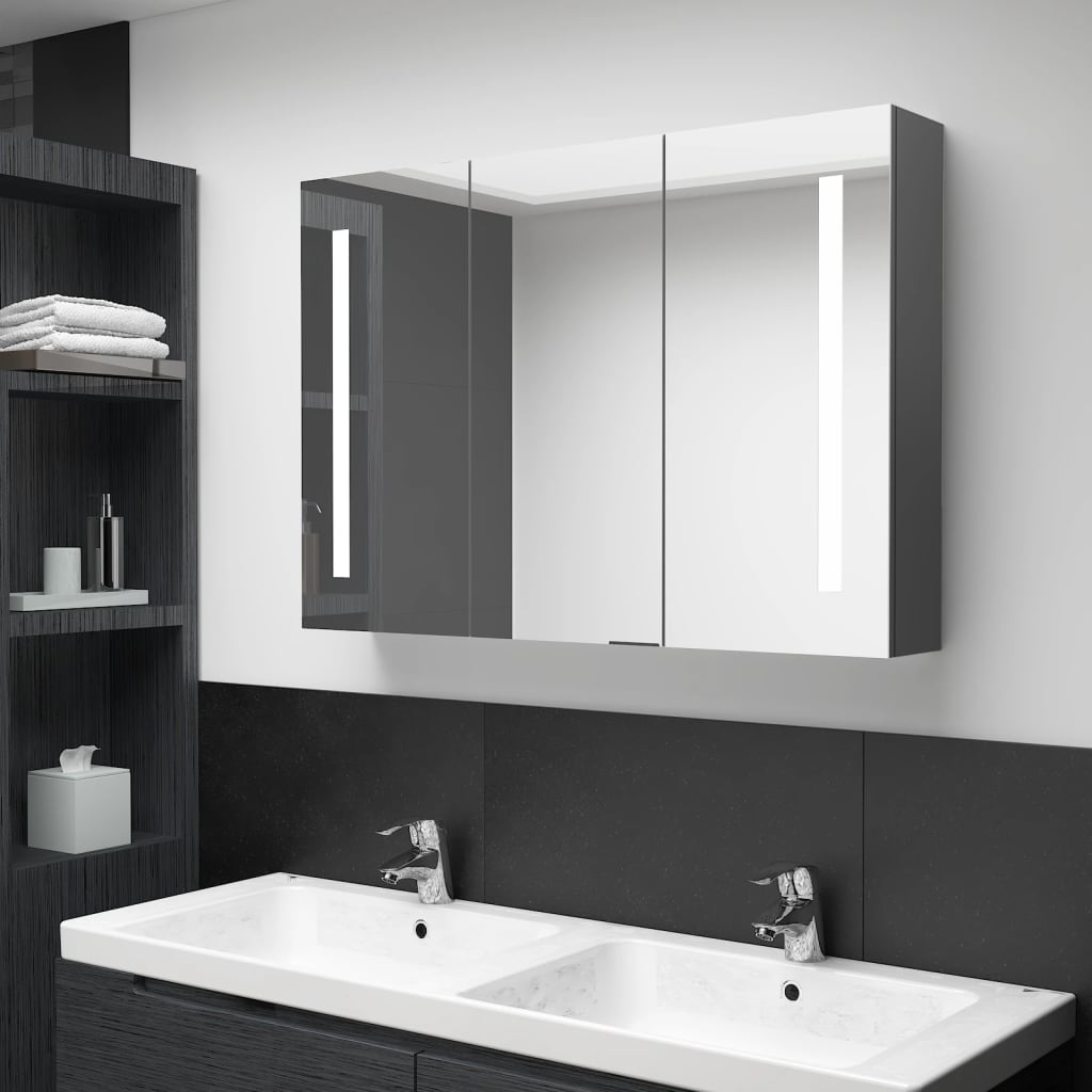 Armario de baño con espejo y LED gris hormigón 50x13x70 cm