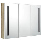 Armario de baño con espejo LED blanco y roble 89x14x62 cm