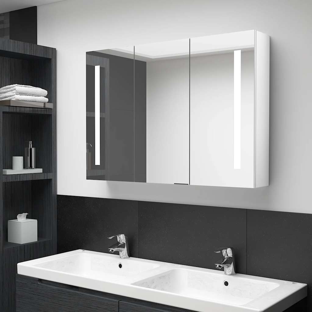 Armario de baño con espejo y LED gris hormigón 50x13x70 cm