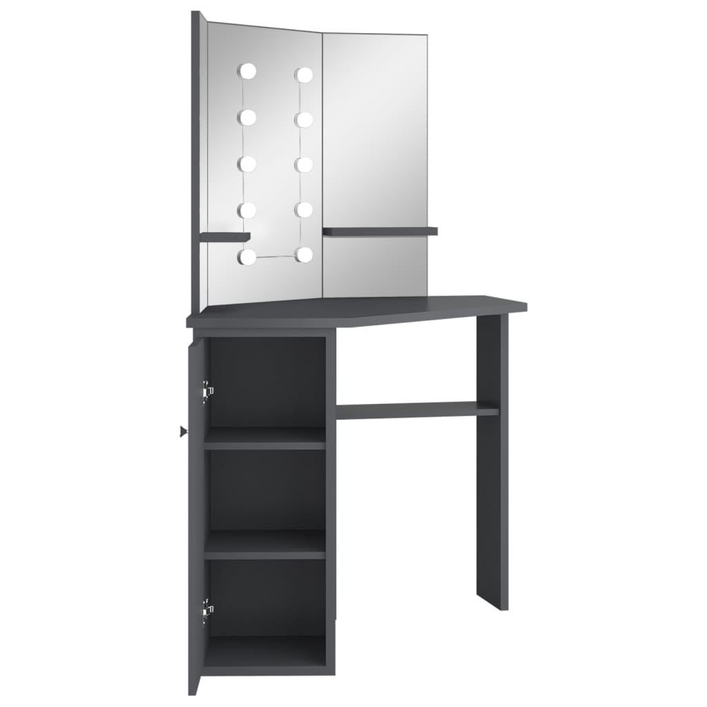 Tocador de esquina con LED gris 111x54x141,5 cm