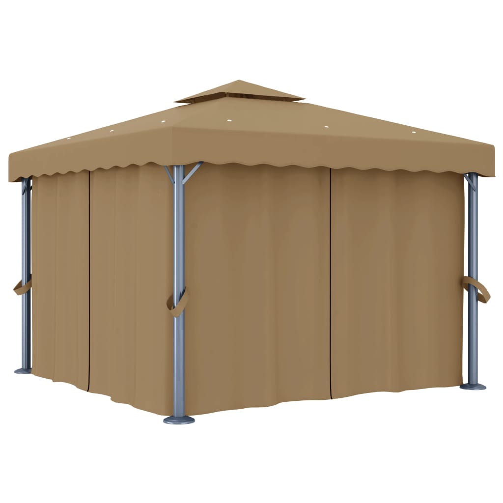 Cenador con cortina blanco crema aluminio 3x3 m