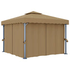 Cenador con cortina blanco crema aluminio 3x3 m