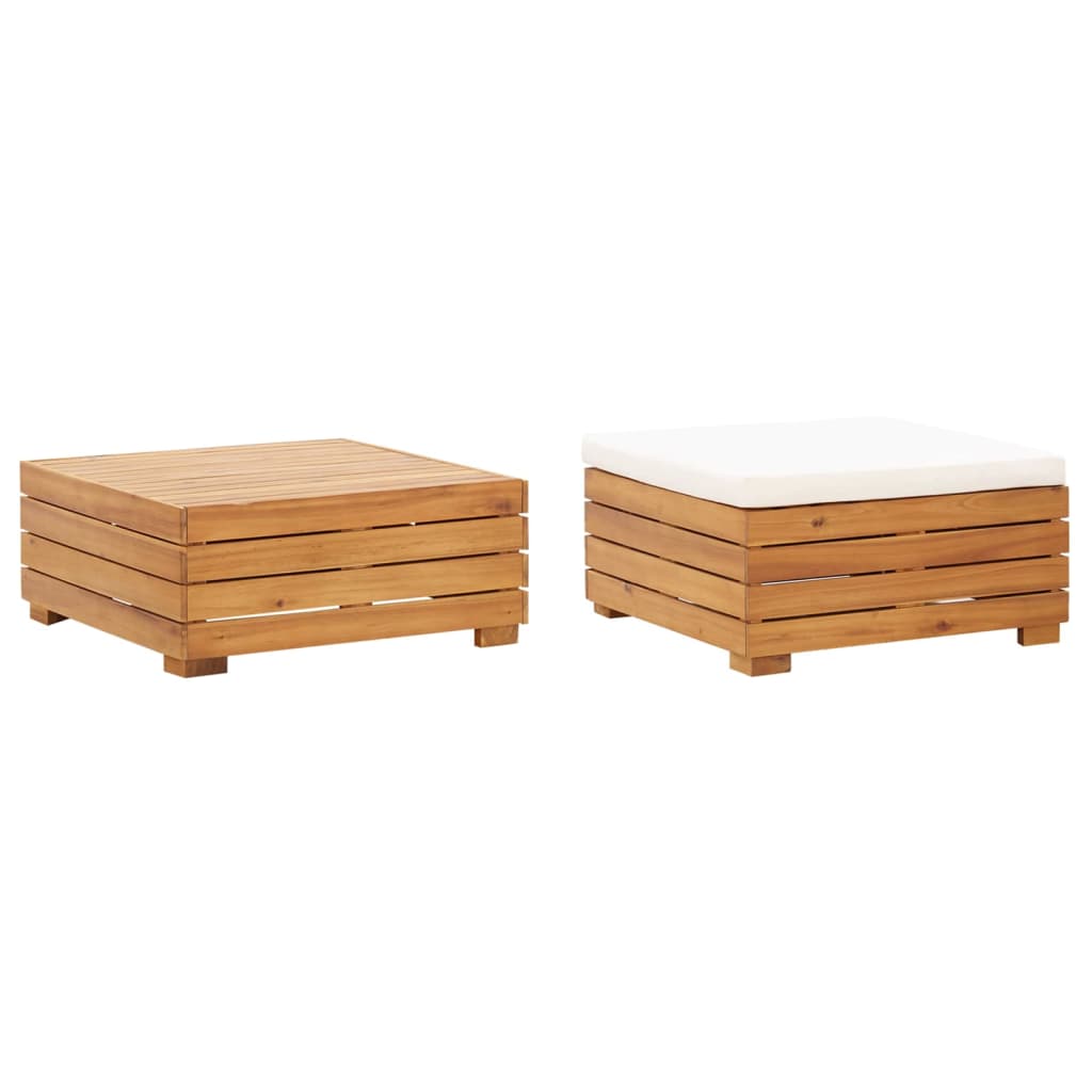 Mesa de jardin y reposapiés con cojin y de madera maciza acacia