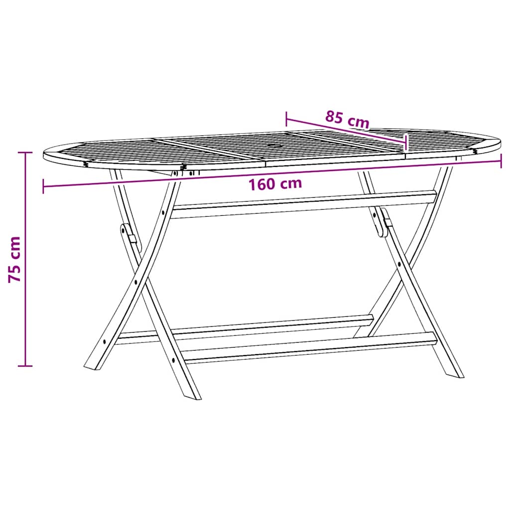 Mesa jardín plegable 160x85x75 cm madera maciza de eucalipto