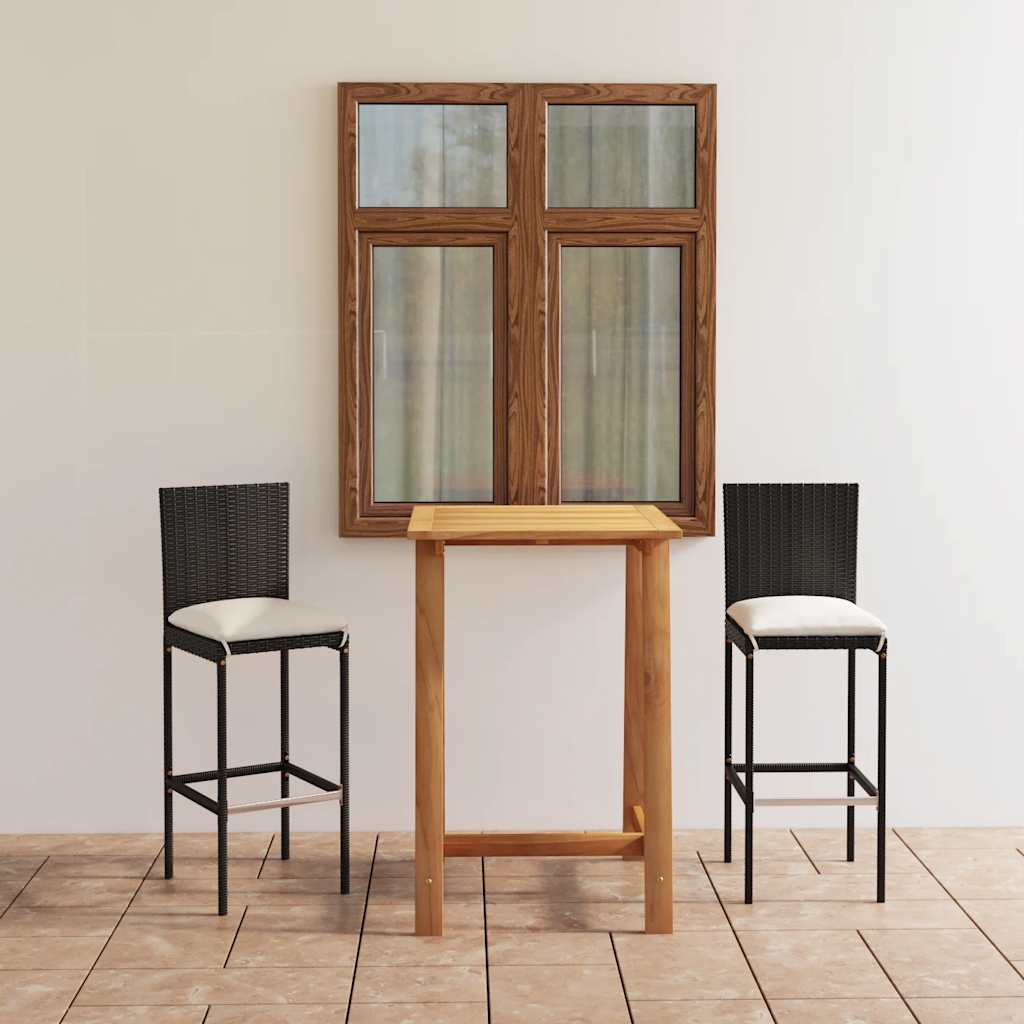 Conjunto de bar para jardim 3 peças com almofadas cinzentas
