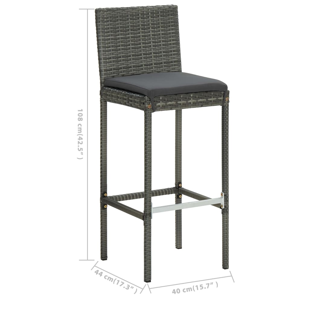 Conjunto de bar para jardín 3 piezas con cojines gris