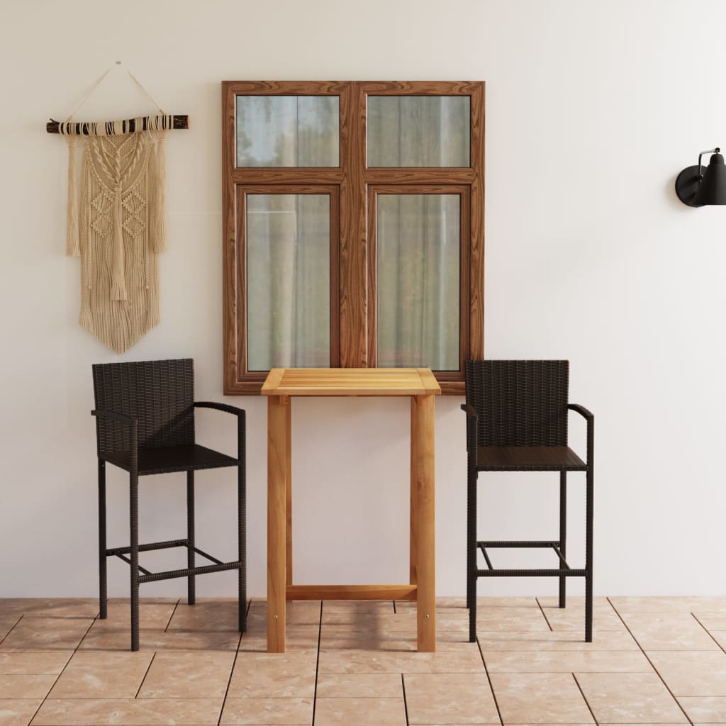 Conjunto de bar para jardim 3 peças com almofadas cinzentas