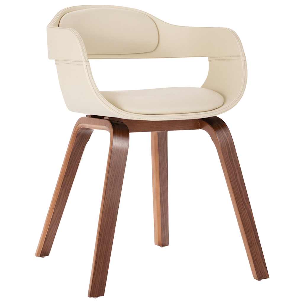 Silla de comedor de cuero sintético y madera curvada crema