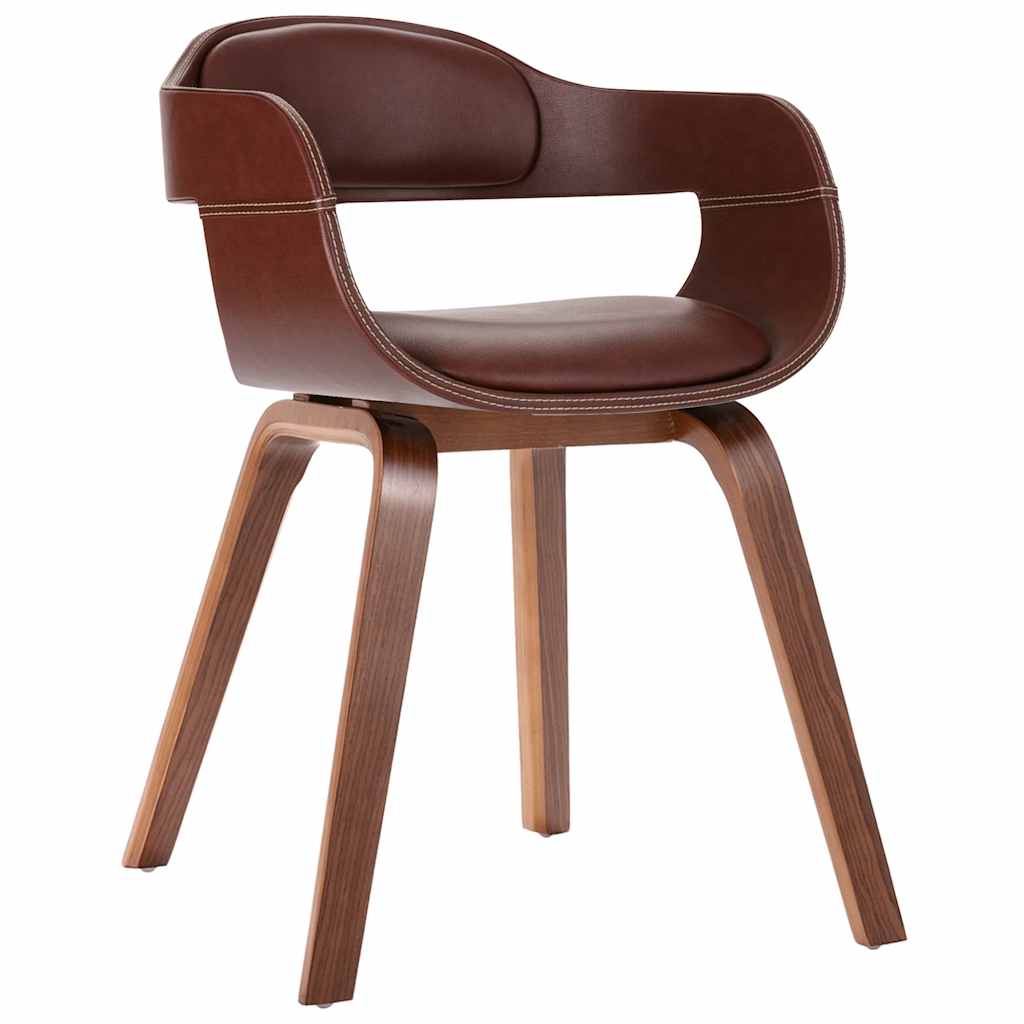 Silla de comedor de cuero sintético y madera curvada crema