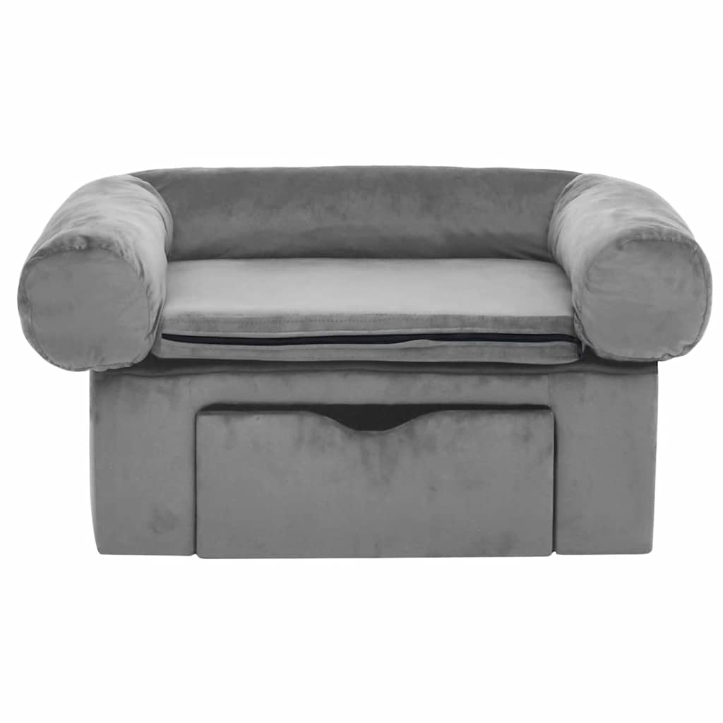 Sofá para perros con cajón felpa gris 75x50x38 cm