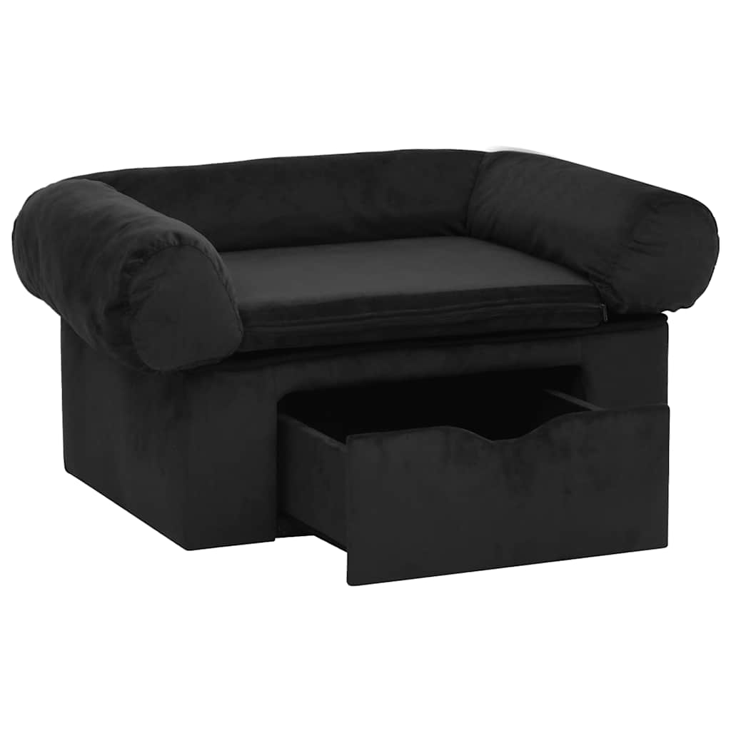 Sofá para perros con cajón felpa negro 75x50x38 cm