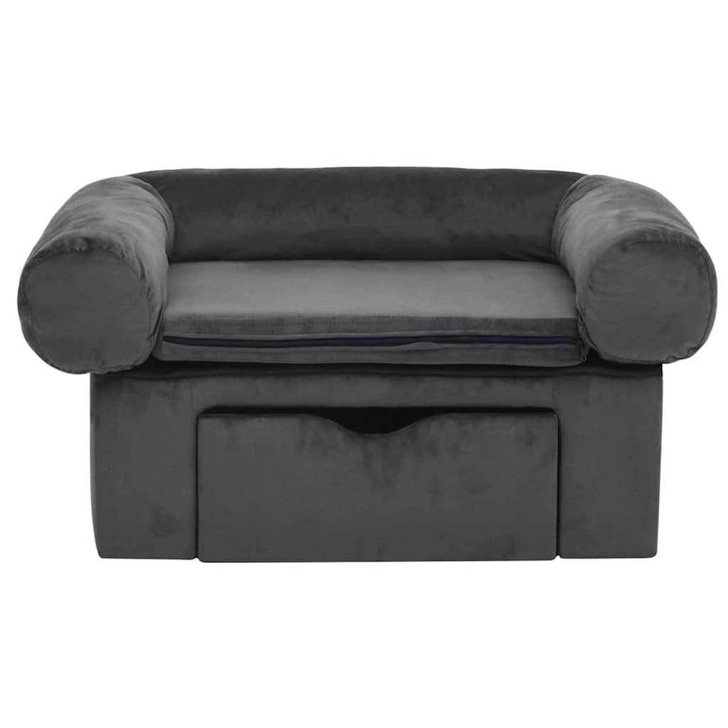 Sofá para perros con cajón felpa gris oscuro 75x50x38 cm