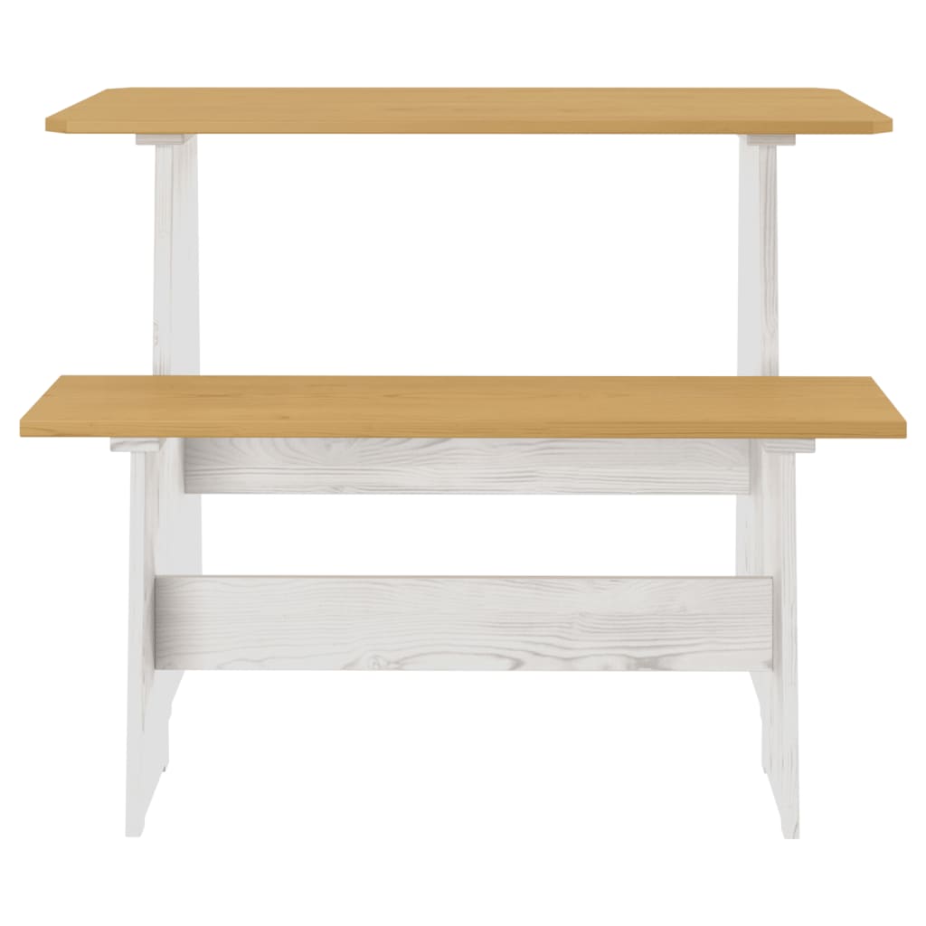 Mesa de comedor con banco REINE madera de pino marrón blanco