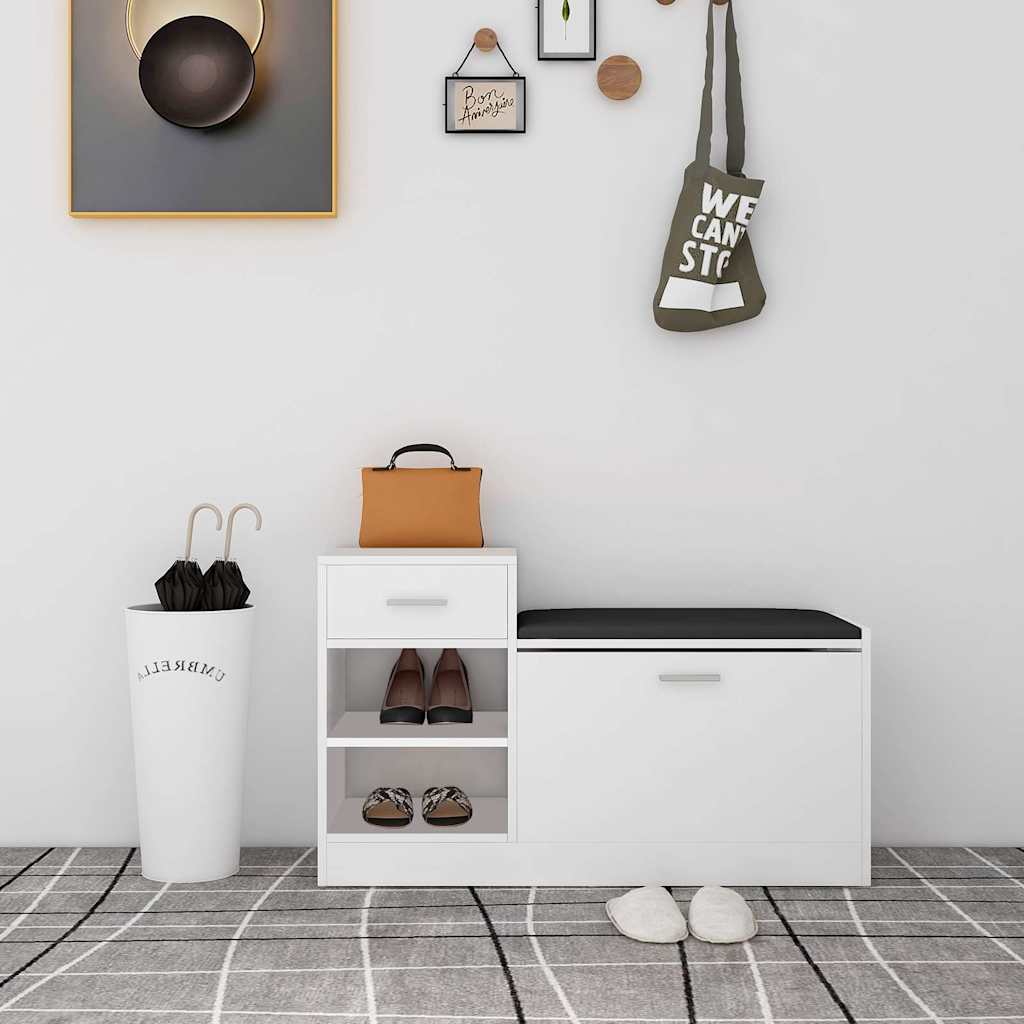 Zapatero de madera contrachapada blanco 60x35x92 cm