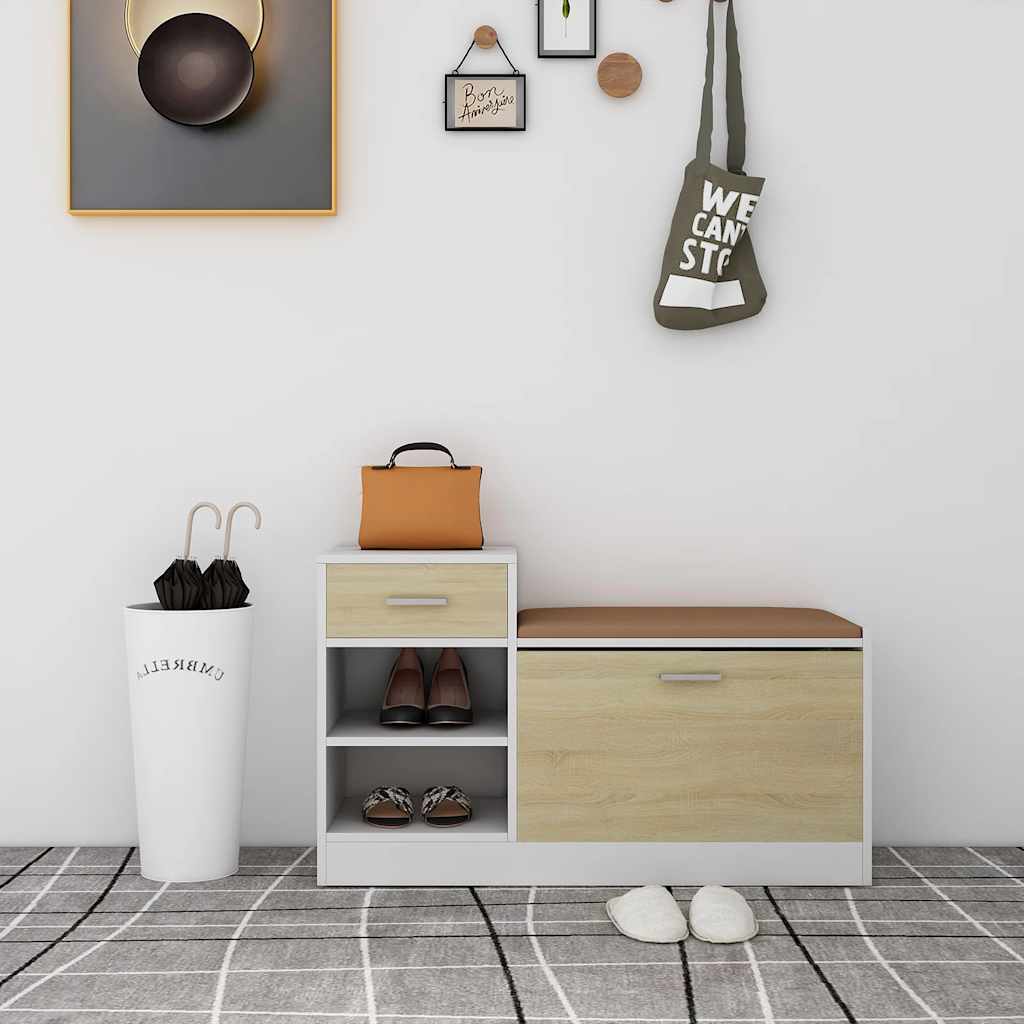 Zapatero de madera contrachapada blanco 60x35x92 cm