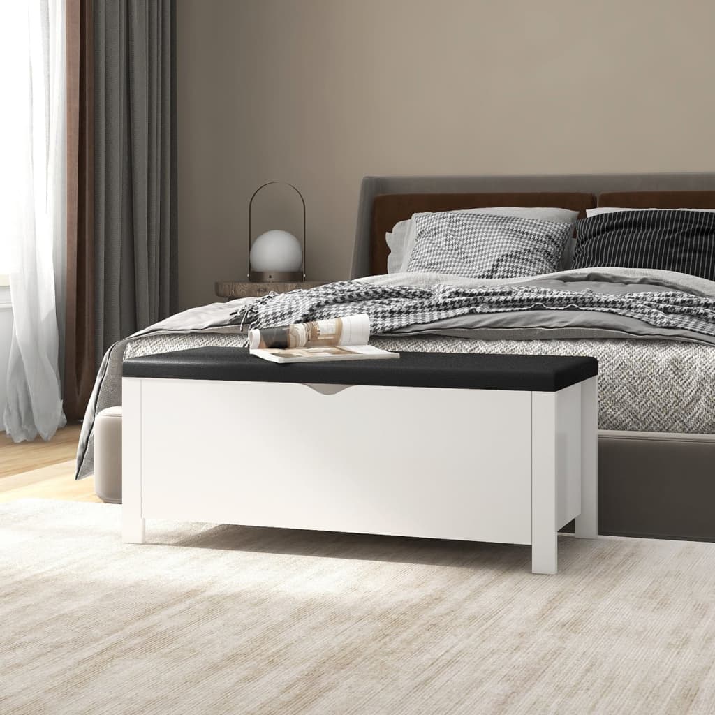 Engineered wood storage box with concrete gray cushion