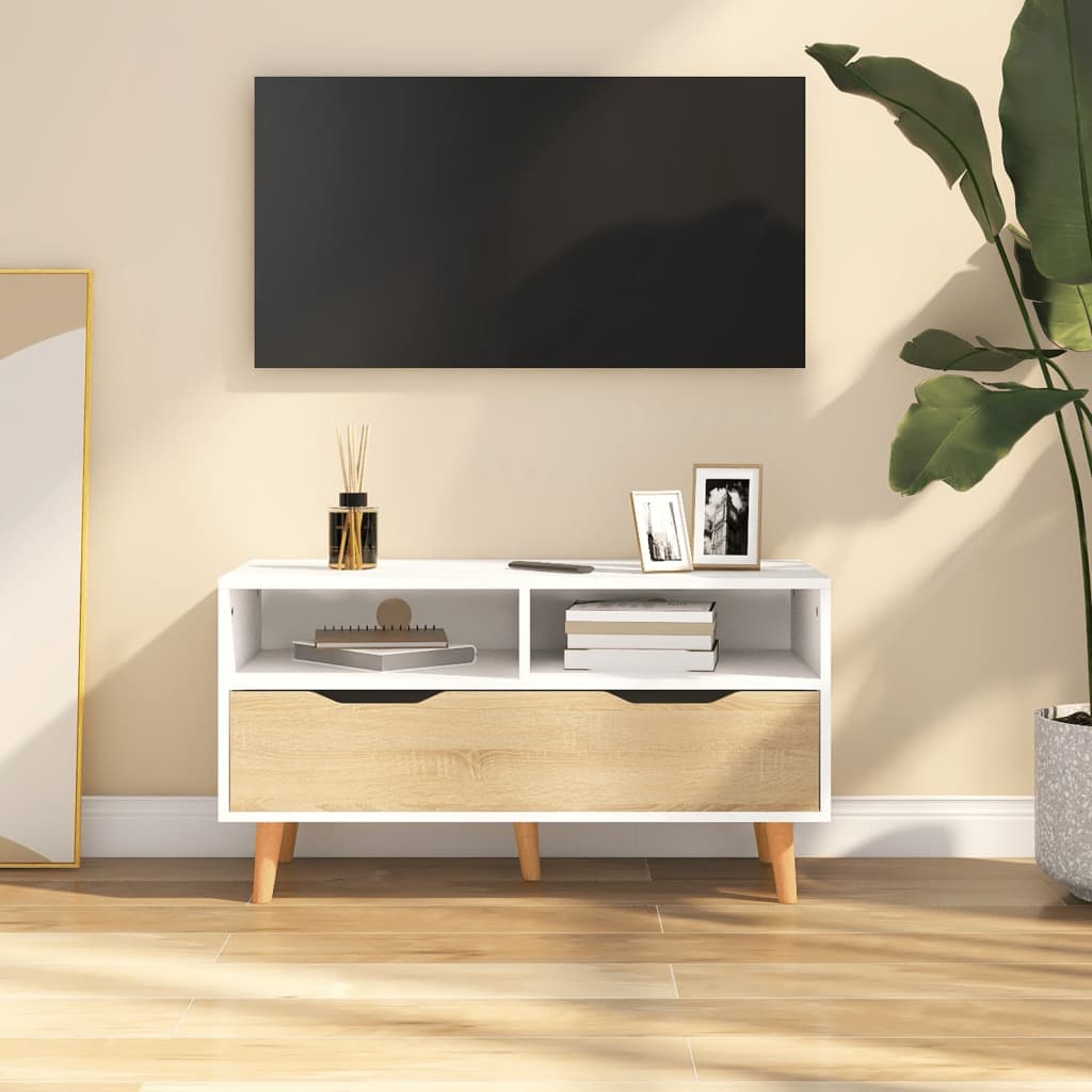 Mueble de TV madera de ingeniería blanco brillo 90x40x48,5 cm