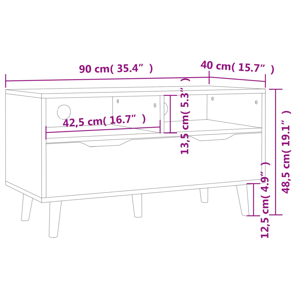 Mueble de TV madera de ingeniería blanco brillo 90x40x48,5 cm