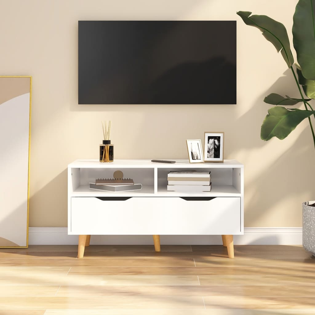 Mueble de TV madera de ingeniería blanco brillo 90x40x48,5 cm