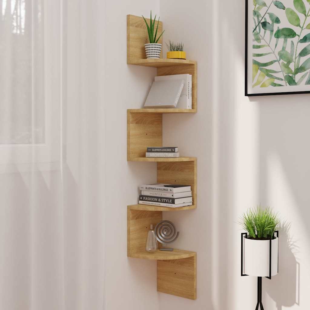 Estante de esquina de pared madera de ingeniería blanco brillo
